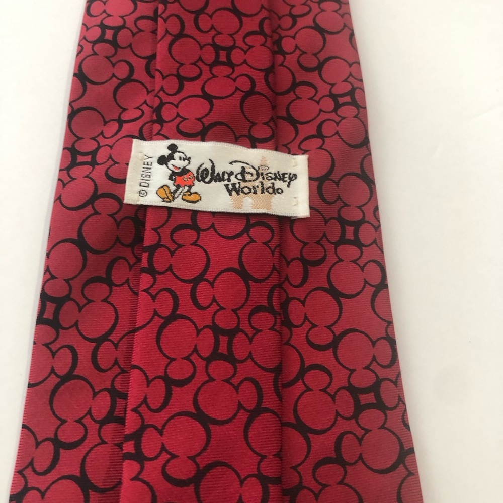 VTG Walt Disney World Necktie Mickey Mouse Allover Print Red 100% Silk Tie Korea